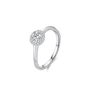 Sparkling S925 sterling silver halo ring with round zircon flower shape for proposal