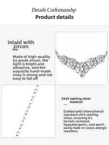 Close-up of S925 sterling silver V-shaped pendant with 5A cubic zirconia stones
