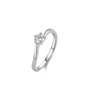 S925 Sterling Silver Hexagram Six-Prong Solitaire Ring Elegant Zirconia Inlaid Wedding Engagement Ring For Women Fashion Jewelry