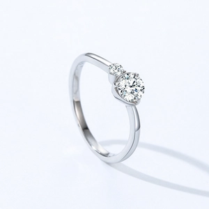 Minimalist S925 sterling silver ring with dual round cubic zirconia stones on polished band