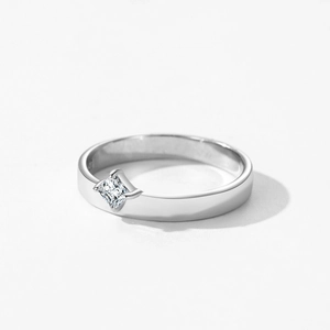Bague minimaliste en argent S925 avec diamant carré et anneau large élégant