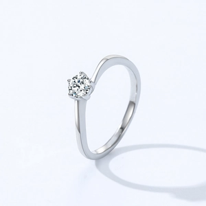 Classic S925 sterling silver ring with a sparkling six-prong round zircon setting