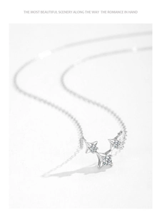 Macro de collier en argent S925 avec pendentifs d'étoiles et zircons brillants fins