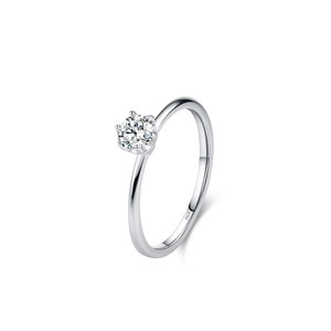 Bague solitaire classique en argent 925 avec serti à six griffes et diamant rond brillant