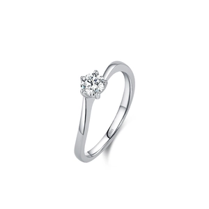 Classic S925 sterling silver ring featuring a four-prong round zircon solitaire