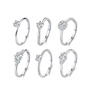 Set of six S925 sterling silver rings featuring sparkling round cubic zirconia stones