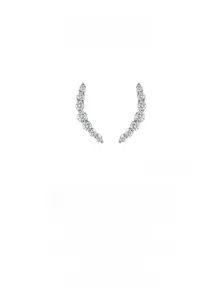 Detail of curved S925 sterling silver crawler earrings with gradient cubic zirconia stones