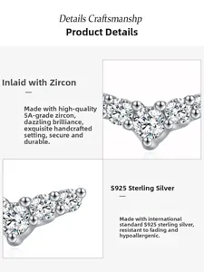 Detailed view of S925 sterling silver earring with hand-set 5A grade cubic zirconia