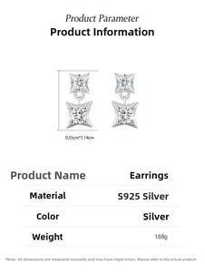 Detailed specs of S925 sterling silver four-point star stud earrings with zircon stones