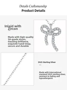 Detailed views of S925 sterling silver bow pendant with micro-set 5A cubic zirconia