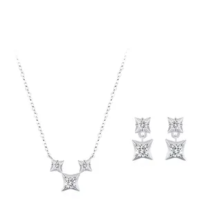 Luxurious S925 Sterling Silver Four Pointed Star Necklace Stud Earrings For Women Shiny Zirconia Inlaid Jewelry Accessories