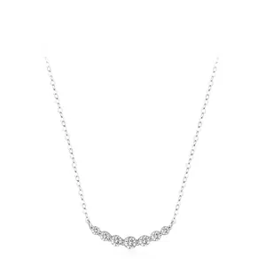 925 Sterling Silver Curved Smile Pendant Necklace With Zirconia Elegant Clavicle Chain For Women Minimalist Fashion Jewelry