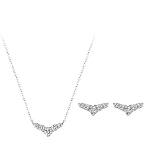 925 Sterling Silver Jewelry Set For Women Elegant V-Shaped Zirconia Necklace And Stud Earrings Set Exquisite Dolphin Tail Fashion Jewelry