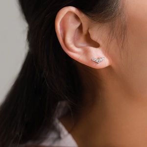 Elegant S925 sterling silver V-shape stud earrings with sparkling pave zircon stones