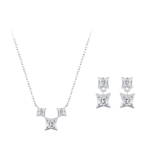 Elegant S925 sterling silver four-point star jewelry set with necklace and earrings
