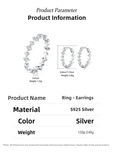 Specifiche tecniche per set gioielli stella in argento S925 con zirconi scintillanti