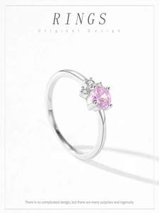 Detailed view of S925 silver ring featuring a round pink zircon and side accents