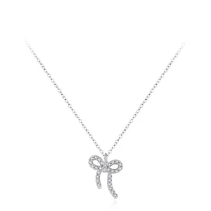 925 Sterling Silver Bowknot Pendant Necklace Zirconia Sweet Elegant Clavicle Chain Jewelry For Women Elegant Gift