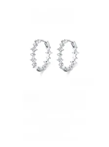 Detailed close-up of S925 sterling silver star hoop earrings with sparkling zircon stones