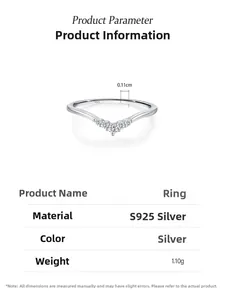 Macro detail of V-shaped S925 sterling silver ring with shimmering pavé set cubic zirconia