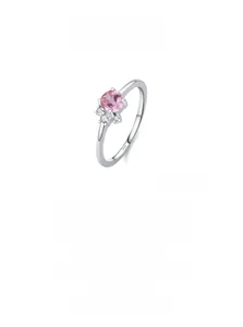 Detail of S925 sterling silver ring with pink zircon and hallmark stamp