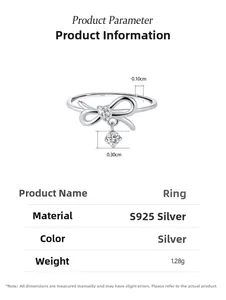 Détails de la bague nœud en argent S925 avec anneau de 0,1 cm et pendentif en zircon
