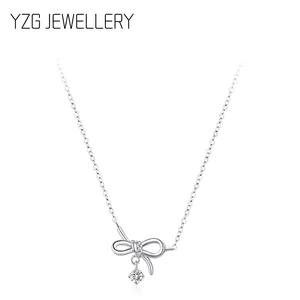 925 Sterling Silver Bowknot Necklace For Women Sweet Zirconia Inlaid Clavicle Chain Minimalist Silver Pendant Jewelry Gift
