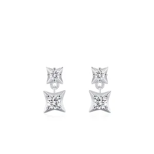 925 Sterling Silver Four Point Star Stud Earrings Minimalist Geometric Zirconia Inlaid Sparkling Star Jewelry For Women Daily