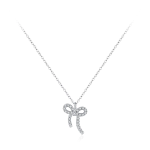 Elegant S925 sterling silver bow pendant necklace with sparkling zircon stones