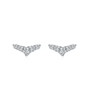 Elegant S925 sterling silver V-shaped curved stud earrings with sparkling pavé zircons