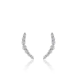 925 Sterling Silver Curved Arc Smile Stud Earrings For Women Clear Zirconia Pave Minimalist Korean Style Fashion Jewelry