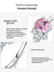 Macro shot of S925 sterling silver ring featuring a 5A grade pink zircon stone