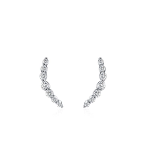 S925 sterling silver curved smile stud earrings with gradient crystal pave setting