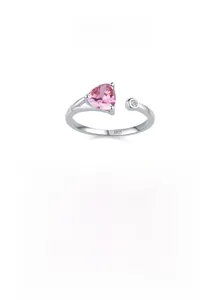Close-up of S925 sterling silver ring with pink heart stone and engraved hallmark