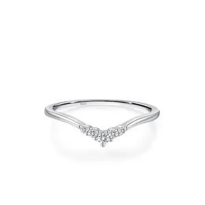 S925 Sterling Silver V Shaped Ring For Women Minimalist Zirconia Stackable Ring Elegant Simple Style Fashion Jewelry Finger Ring