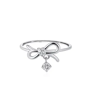 Bague Nœud Papillon En Argent Sterling 925 Pour Femme Sertie De Zirconia Breloque Bague Doigt Douce Romantique Bijoux De Mode Cadeau