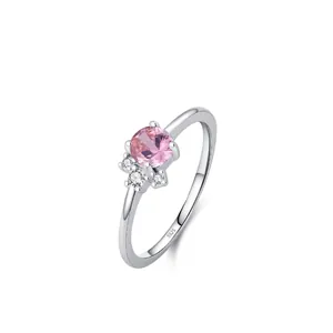 925 Sterling Silver Pink Zirconia Ring For Women Sweet Romantic Round Inlaid Adjustable Finger Ring Fashion Jewelry Gift