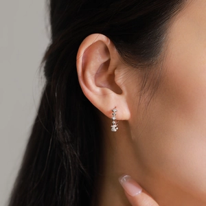 Elegant S925 sterling silver star hoop earrings with sparkling zircon stones for women
