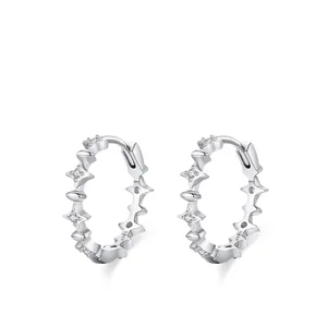 925 Sterling Silver Four Pointed Star Hoop Earrings For Women Minimalist Zirconia Inlaid Star Earrings Ins Style Jewelry