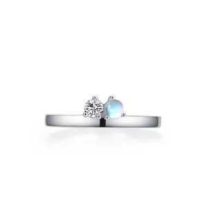 925 Sterling Silver Moonstone Zirconia Ring Elegant Minimalist Double Stone Ring For Women Daily Fashion Jewelry Accessory