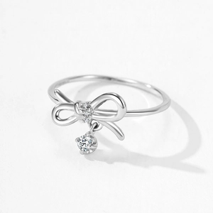 Bague nœud élégante en argent S925 avec pendentif en zircon scintillant pour femme