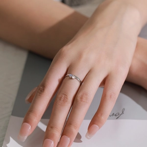 Elegant S925 silver moonstone and zircon ring for women worn on a model hand