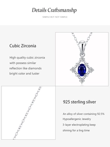 Détail du collier en argent S925 avec pendentif saphir bleu et placage 3 couches