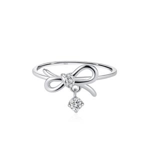 Bague nœud élégante en argent sterling S925 avec diamants en zircon et poinçon S925