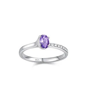 Elegant S925 Sterling Silver Purple Zirconia Ring For Women Oval Pigeon Egg Individual Asymmetric Sweet Cool Fashion Jewelry
