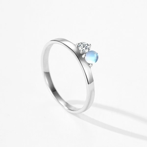 925 Sterling silver moonstone and zircon ring with a minimalist double stone setting