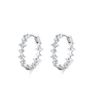 Sparkling S925 sterling silver four-pointed star hoop earrings with zircon stones