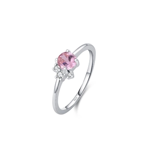 Elegant S925 sterling silver ring with a round pink zircon and accent white stones