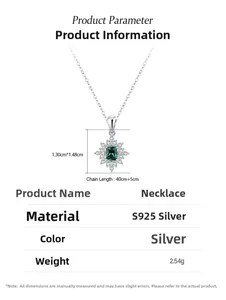 Spécifications détaillées du collier flocon de neige en argent S925 et zircon émeraude