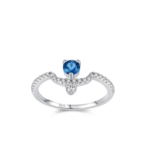 Vintage 925 Sterling Silver Ring Sky Blue Zirconia V-shaped Wave Ring For Women Light Luxury Fashion Jewelry Finger Ring Gift